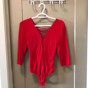 Red 3/4 sleeve Bodysuit